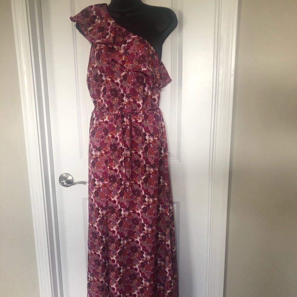 Floral Print One Shoulder Maxi Dress